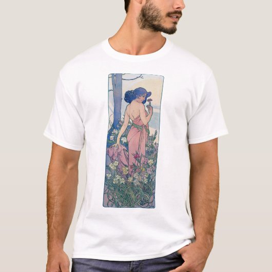 Anjer (vier bloemen), Alphonse Mucha T-shirt (Voorkant)