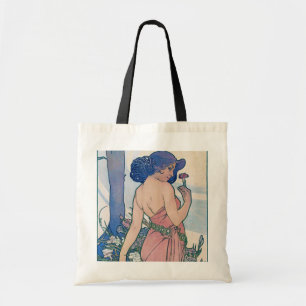 Anjer (vier bloemen), Alphonse Mucha Tote Bag