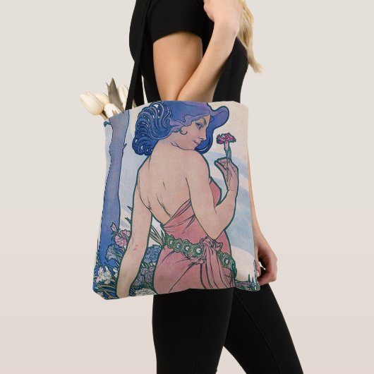 Anjer (vier bloemen), Alphonse Mucha Tote Bag (Dichtbij)
