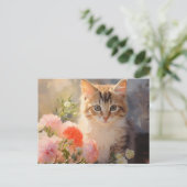 Anjerbloemen en katje voor verjaardag in januari briefkaart (Staand voorkant)
