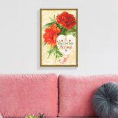 Anjerbloemen, Oude Valentijnsboodschap Canvas Afdruk (Insitu (Woonkamer))