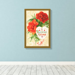 Anjerbloemen, Oude Valentijnsboodschap Canvas Afdruk