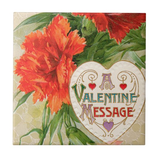 Anjerbloemen, Oude Valentijnsboodschap Tegeltje (Voorkant)