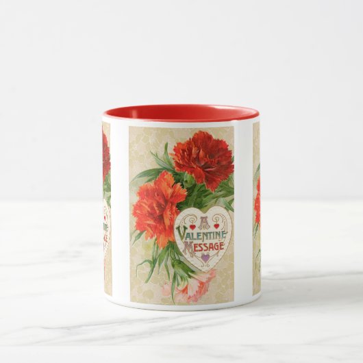 Anjerbloemen, Vintage Valentijnsbericht Mok (Midden)