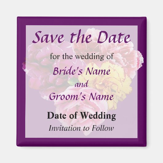 Anjerhart gemengde kleuren save the date magneet (Voorkant)