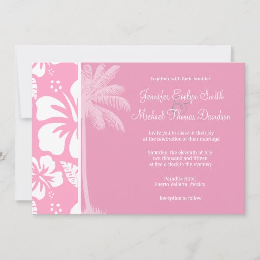 anjerroze tropische hibiscus; zomerpalm kaart (Voorkant)