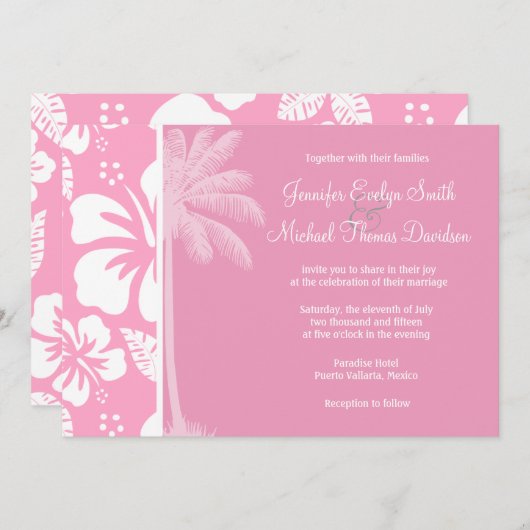 anjerroze tropische hibiscus; zomerpalm kaart (Voorkant / Achterkant)