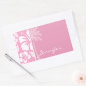 anjerroze tropische hibiscus; zomerpalm rechthoekige sticker (Envelop)