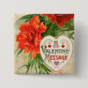 Anjers Bloemen, Oude Valentijnsdag Bericht Vierkante Button 5,1 Cm