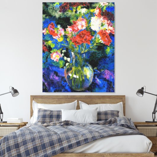 Anjers in een ronde glazen vaas canvas afdruk (Insitu (Slaapkamer))