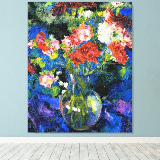 Anjers in een ronde glazen vaas canvas afdruk (Insitu (Houten vloer))