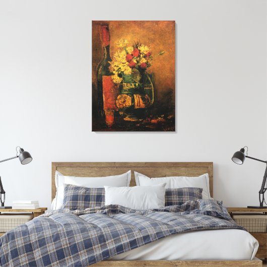 Anjers, Rozen en een fles door Vincent van Gogh Canvas Afdruk (Insitu (Slaapkamer))