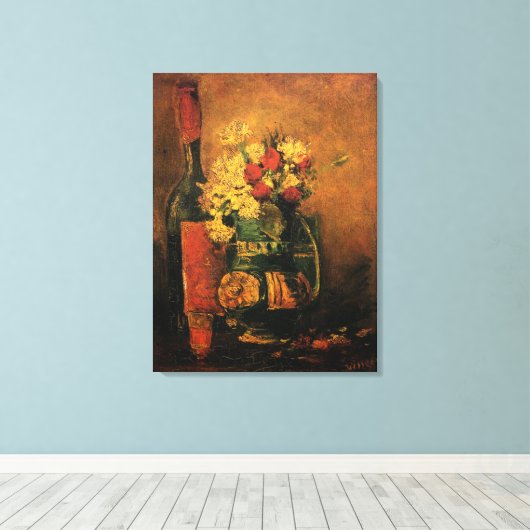 Anjers, Rozen en een fles door Vincent van Gogh Canvas Afdruk (Insitu (Houten vloer))