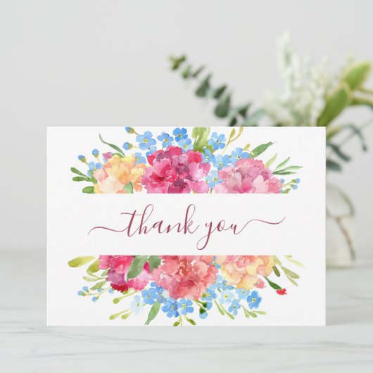 Anjers & Vergeet me Nots Bruiloft Bedankkaart (Staand voorkant)