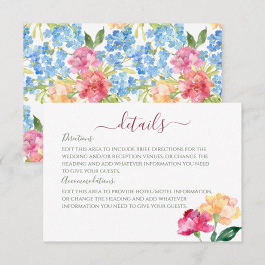 Anjers & Vergeet me Nots Bruiloft Details Informatiekaartje (Voorkant / Achterkant)