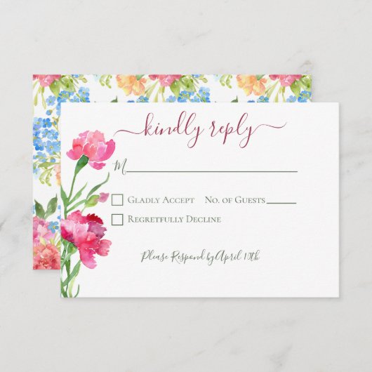 Anjers & Vergeet me Nots Bruiloft RSVP Kaartje (Voorkant / Achterkant)