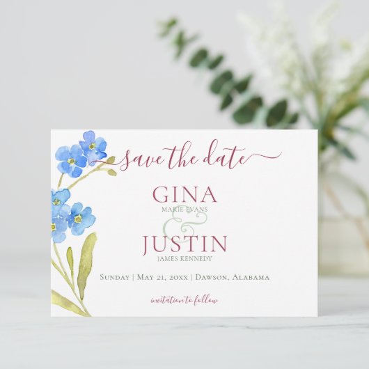 Anjers & Vergeet me Nots Bruiloft Save The Date (Staand voorkant)
