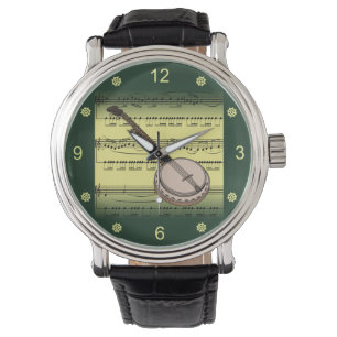 anjo~Rolling Sheet Music~Gold/Green Background~ Horloge