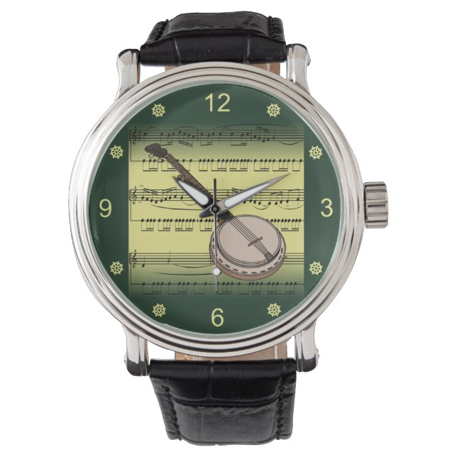anjo~Rolling Sheet Music~Gold/Green Background~ Horloge (Voorkant)