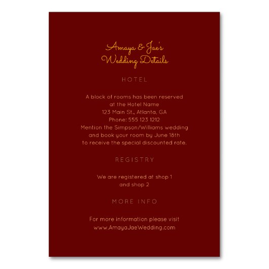 Ankara African Wedding Details 2-zijdige insert Ka Kaart (Voorkant)