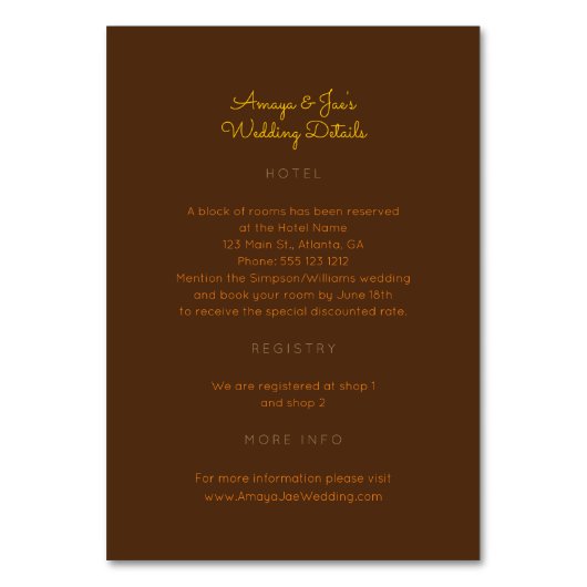 Ankara African Wedding Details 2-zijdige insert Ka Kaart (Voorkant)