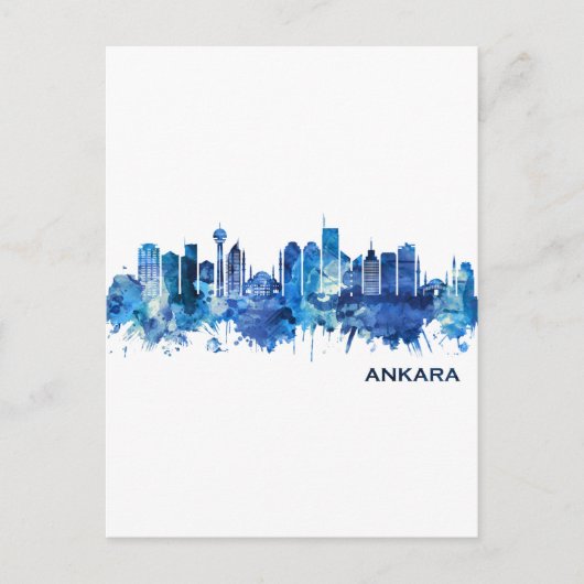 Ankara Turkey Skyline Blue Feestdagenkaart (Voorkant)