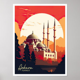 Ankara Turkije Art Vintage Travel Illustratie Poster