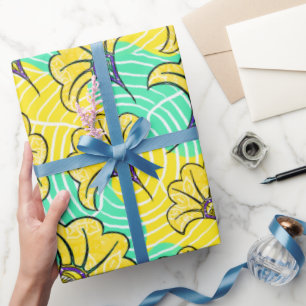 Ankara Turquoise en Geel Floral Wrapping Paper Cadeaupapier