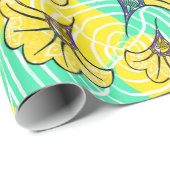 Ankara Turquoise en Geel Floral Wrapping Paper Cadeaupapier (Rol Hoek)