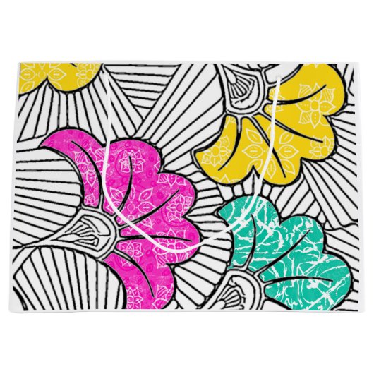Ankara Turquoise en Yellow Floral Gift Bag Groot Cadeauzakje (Voorkant)