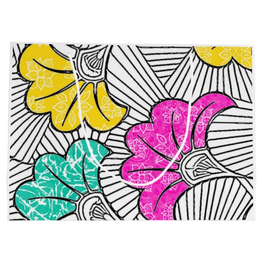 Ankara Turquoise en Yellow Floral Gift Bag Groot Cadeauzakje (Achterkant)