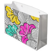 Ankara Turquoise en Yellow Floral Gift Bag Groot Cadeauzakje (Achterkant Gekanteld)