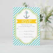 Anker aqua, gele nautische bruiloft RSVP (Staand voorkant)