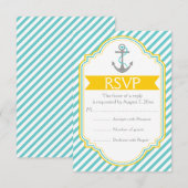Anker aqua, gele nautische bruiloft RSVP (Voorkant / Achterkant)
