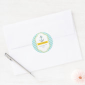 Anker aqua, gele nautische bruiloft Save the Date Ronde Sticker (Envelop)