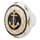 Anker Art Deco Zwart Wit en Goud Nautisch Keramische Knop (Rechts)