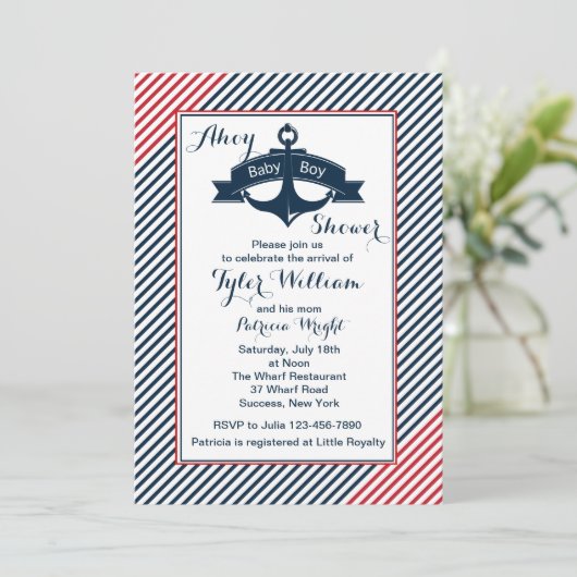 Anker Baby Boy Douche Uitnodiging (Staand voorkant)