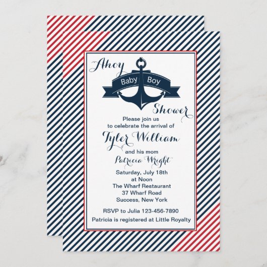 Anker Baby Boy Douche Uitnodiging (Voorkant / Achterkant)