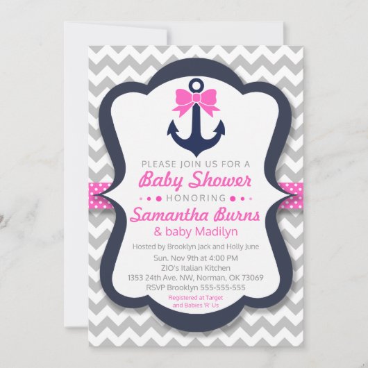 Anker Baby shower Uitnodiging - Nautisch (Voorkant)