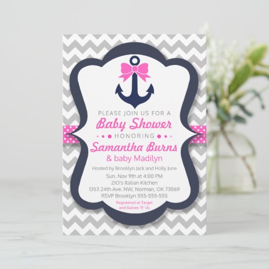 Anker Baby shower  Uitnodiging - Nautisch (Staand voorkant)