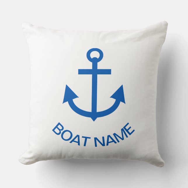Anker Blau Personaliseer Uw Bootnaam Kussen (Voorkant)