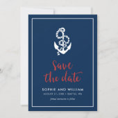 Anker Blauw en Rode Schrift Save the Date (Voorkant)