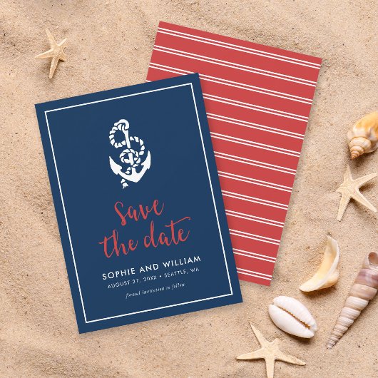 Anker Blauw en Rode Schrift Save the Date