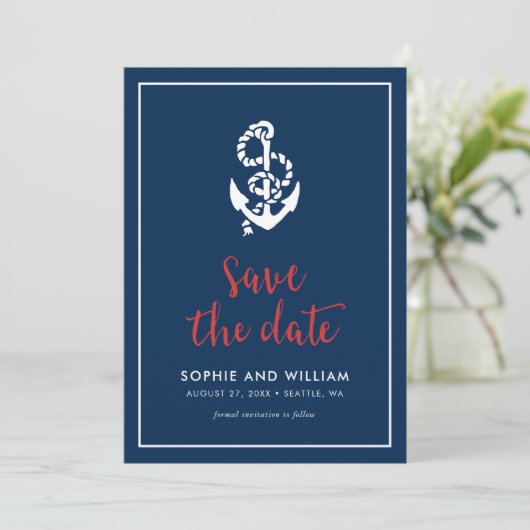 Anker Blauw en Rood Schrift Bewaar de Datum Save The Date (Staand voorkant)