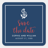 Anker Blauw en Rood Schrift Save the Date Vierkante Sticker (Voorkant)