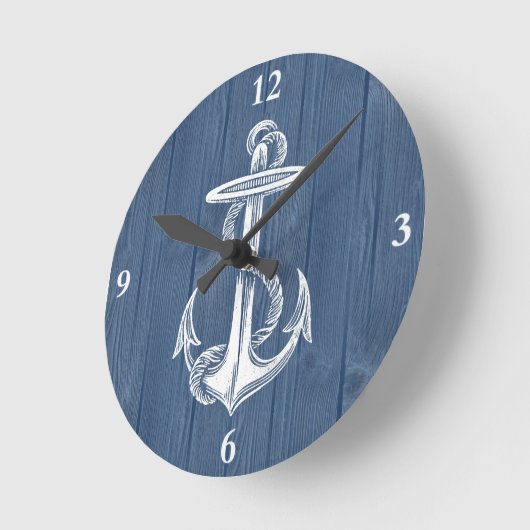 anker blauw hout ronde klok (Hoek)