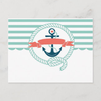 Anker, blauw, rood, Nautische retro zeiler girly Briefkaart