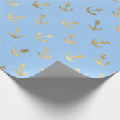 Anker Blauwe Goud Glans Effect Inpakpapier (Hoek)