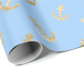Anker Blauwe Goud Glans Effect Inpakpapier (Rol Hoek)