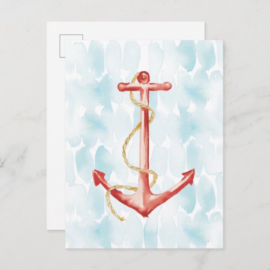 Anker blauwe Waterverf Briefkaart (Voorkant / Achterkant)